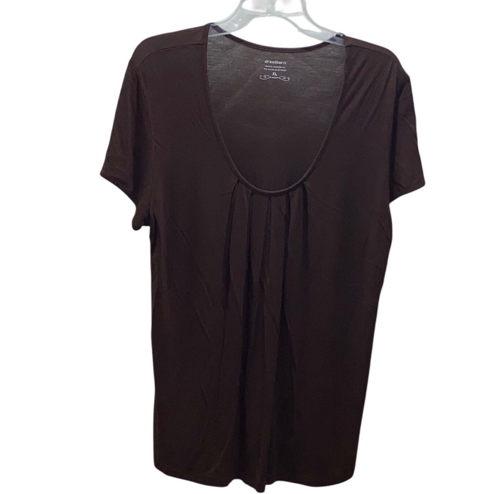 Dressbarn Womens XL Brown Pleated Scoop Neck Short Sleeve Stretch Top - Picture 5 of 6